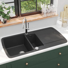 Berkfield Granite Kitchen Sink Double Basin Black