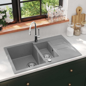 Berkfield Granite Kitchen Sink Double Basin Grey