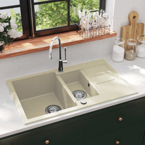 Berkfield Granite Kitchen Sink Double Basins Beige