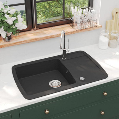 Berkfield Granite Kitchen Sink Single Basin Black | DIY at B&Q