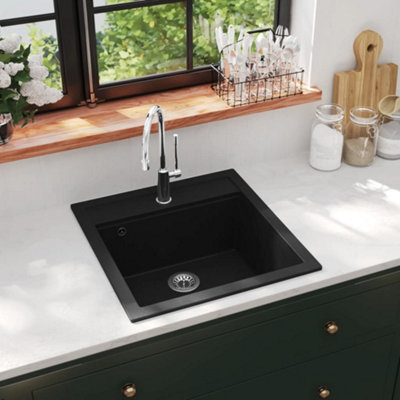 Berkfield Granite Kitchen Sink Single Basin Black DIY at B&Q