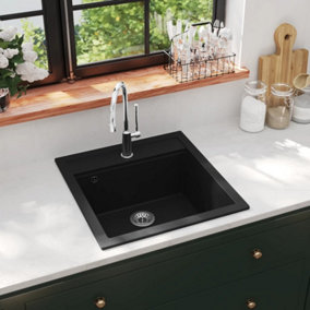 Berkfield Granite Kitchen Sink Single Basin Black