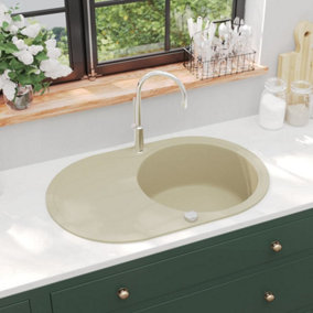 Berkfield Granite Kitchen Sink Single Basin Oval Beige