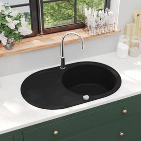 Berkfield Granite Kitchen Sink Single Basin Oval Black