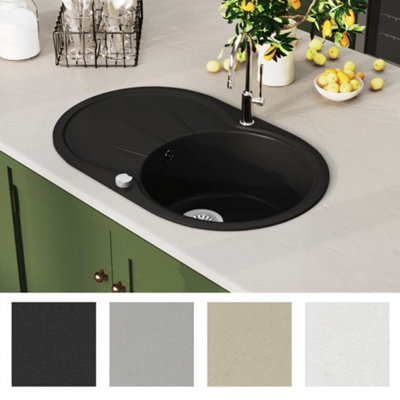 Berkfield Granite Kitchen Sink Single Basin Oval Black