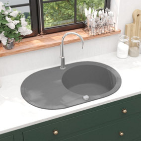 Berkfield Granite Kitchen Sink Single Basin Oval Grey