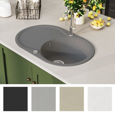 Berkfield Granite Kitchen Sink Single Basin Oval Grey