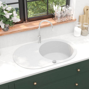Berkfield Granite Kitchen Sink Single Basin Oval White