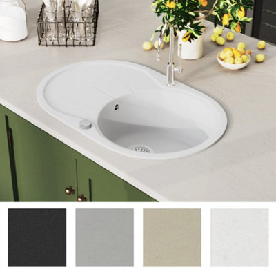 Berkfield Granite Kitchen Sink Single Basin Oval White
