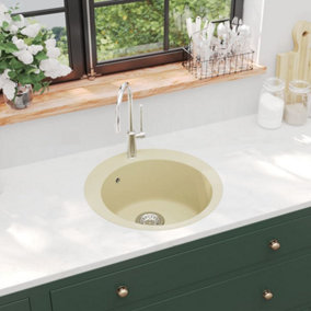Berkfield Granite Kitchen Sink Single Basin Round Beige