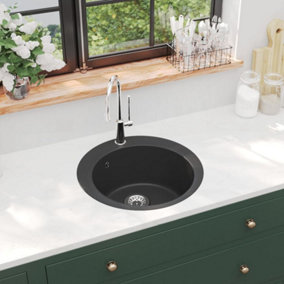 Berkfield Granite Kitchen Sink Single Basin Round Black