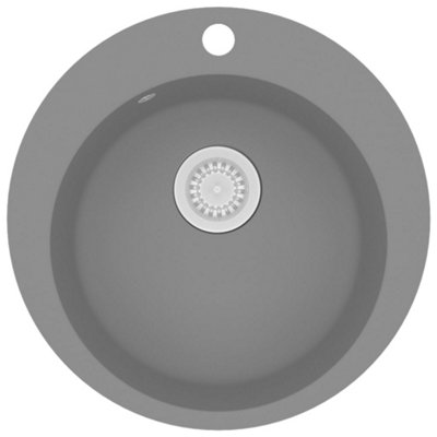 Berkfield Granite Kitchen Sink Single Basin Round Grey