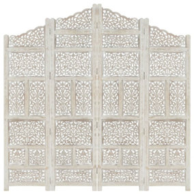 Berkfield Hand carved 4-Panel Room Divider White 160x165 cm Solid Mango Wood