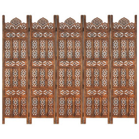 Berkfield Hand carved 5-Panel Room Divider Brown 200x165 cm Solid Mango Wood