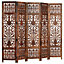 Berkfield Hand Carved 5-Panel Room Divider Brown 200x165 cm Solid Mango Wood