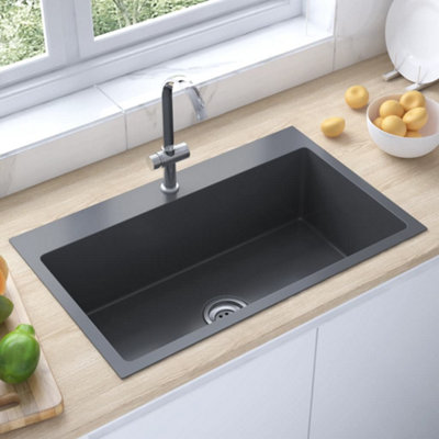 Berkfield Handmade Kitchen Sink Black Stainless Steel