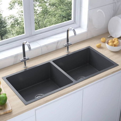 Berkfield Handmade Kitchen Sink Black Stainless Steel