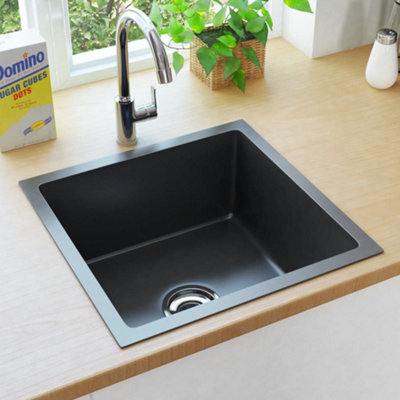 Berkfield Handmade Kitchen Sink with Strainer Black Stainless Steel