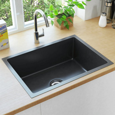 Berkfield Handmade Kitchen Sink with Strainer Black Stainless Steel