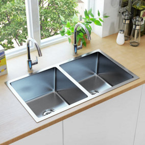 Berkfield Handmade Kitchen Sink with Strainer Stainless Steel