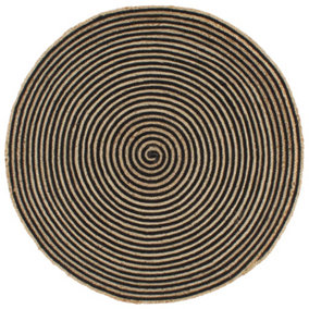 Berkfield Handmade Rug Jute with Spiral Design Black 90 cm