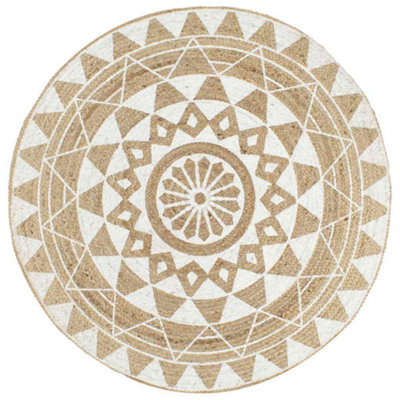 Berkfield Handmade Rug Jute with White Print 120 cm