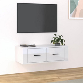 Berkfield Hanging TV Cabinet High Gloss White 80x36x25 cm Engineered Wood