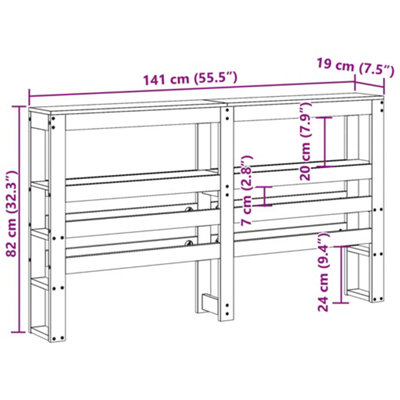 Berkfield Headboard with Shelves White 135 cm Solid Wood Pine