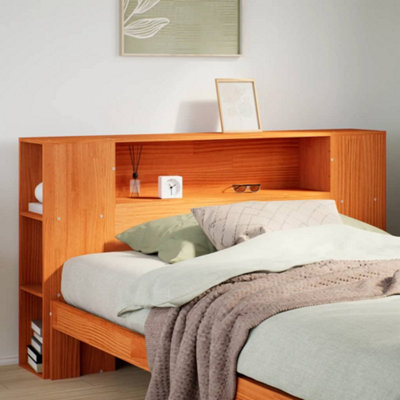 Berkfield Headboard with Storage Wax Brown 135 cm Solid Wood Pine