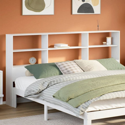 Berkfield Headboard with Storage White 180 cm Solid Wood Pine
