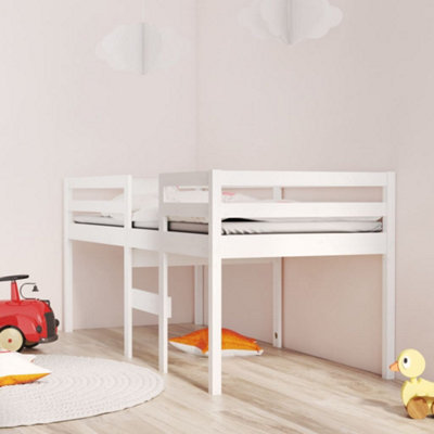 Berkfield High Sleeper Bed White 90x190 cm 3FT Single Solid Wood Pine ...