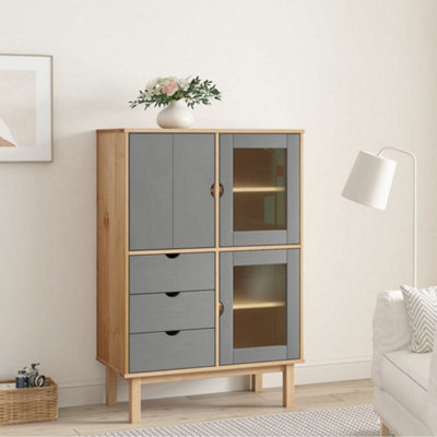 Berkfield Highboard OTTA Brown and Grey 85x43x125 cm Solid Wood Pine