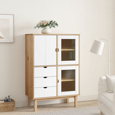 Berkfield Highboard OTTA Brown and White 85x43x125 cm Solid Wood Pine