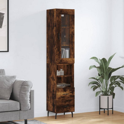 Berkfield Highboard Smoked Oak 34.5x34x180 cm Engineered Wood