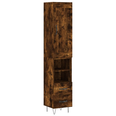 Berkfield Highboard Smoked Oak 34.5x34x180 cm Engineered Wood