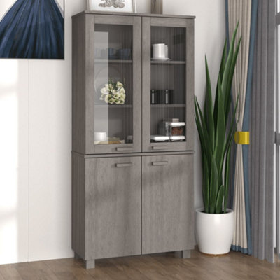 Berkfield Highboard Solid Wood Pine Light Grey | DIY at B&Q