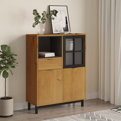 Berkfield Highboard with Glass Door FLAM 92x40x122.5 cm Solid Wood Pine