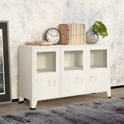 Berkfield Industrial Sideboard White 105x35x62 cm Metal and Glass