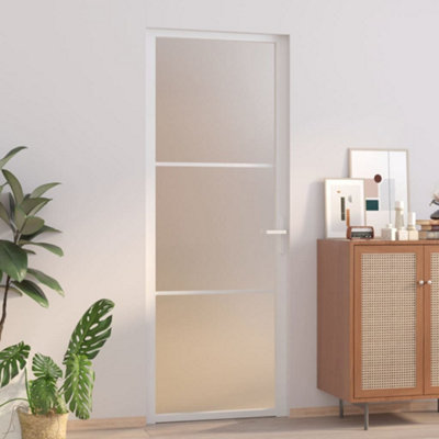 Berkfield Interior Door 76x201.5 cm White Matt Glass and Aluminium