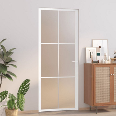 Berkfield Interior Door 83x201.5 cm White Matt Glass and Aluminium