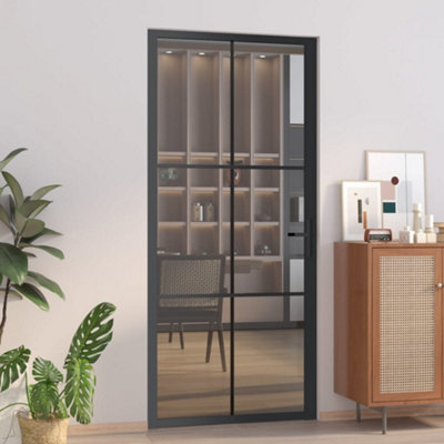 Berkfield Interior Door 93x201.5 cm Black ESG Glass and Aluminium | DIY ...