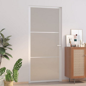 Berkfield Interior Door 93x201.5 cm White Matt Glass and Aluminium