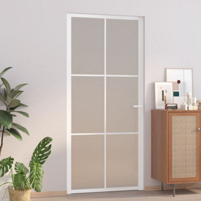 Berkfield Interior Door 93x201.5 cm White Matt Glass and Aluminium