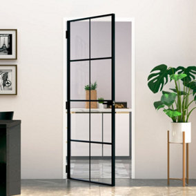Berkfield Interior Door Black 83x201.5 cm Tempered Glass&Aluminium