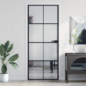 Berkfield Interior Door Slim Black 83x201.5 cm Tempered Glass and Aluminium