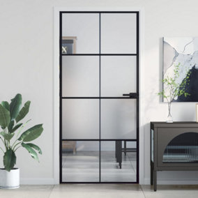 Berkfield Interior Door Slim Black 93x201.5 cm Tempered Glass and Aluminium