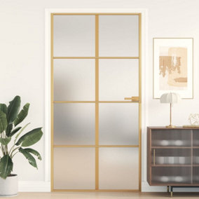 Berkfield Interior Door Slim Golden 102.5x201.5 cm Tempered Glass and Aluminium