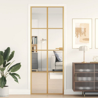 Berkfield Interior Door Slim Golden 76x201.5 cm Tempered Glass and ...