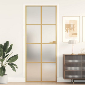 Berkfield Interior Door Slim Golden 83x201.5 cm Tempered Glass and Aluminium