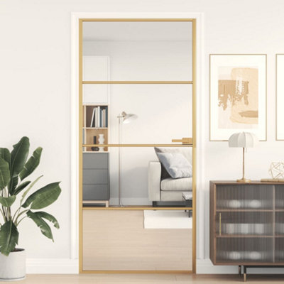 Berkfield Interior Door Slim Golden 93x201.5 cm Tempered Glass and Aluminium